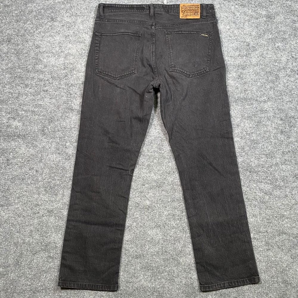 Volcom Solver Modern Straight Mens Jeans Size 34 Faded Black Denim Skate Pants
